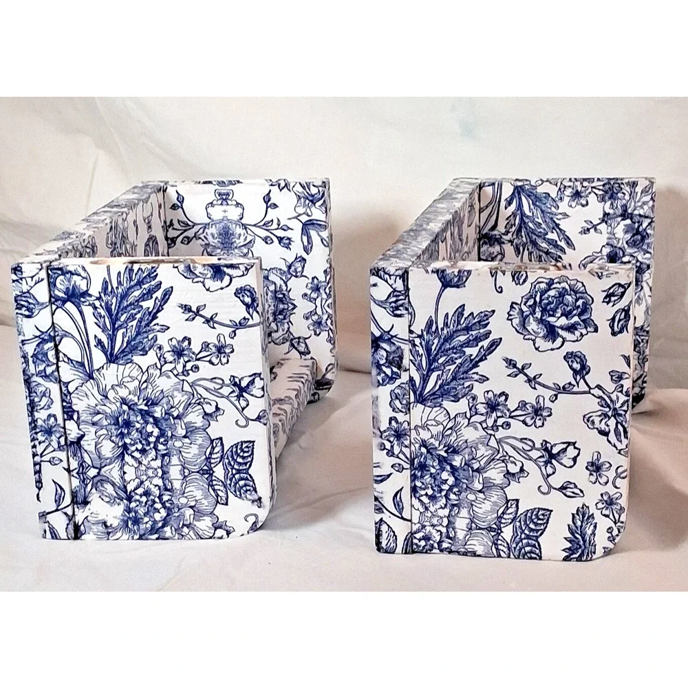Lot of 2 Decoupaged Blue & White Wood Shelves Wall Mount 8” Chinoiserie